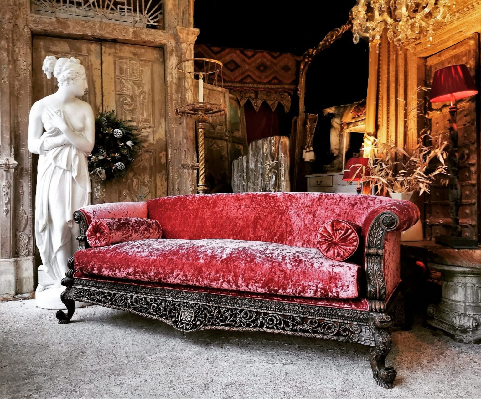 An Exquisite Profusely Carved Antique Indian Carved Rosewood Sofa AEGM